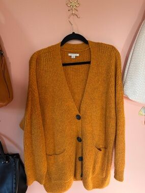 Mustard Button-Front Cardigan Sweater